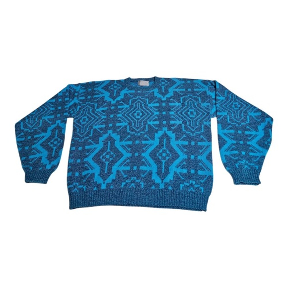 Vtg Le Tigre Sweater‎ Men's XL Geometric Print Funky Knit Retro Sweater 1990s